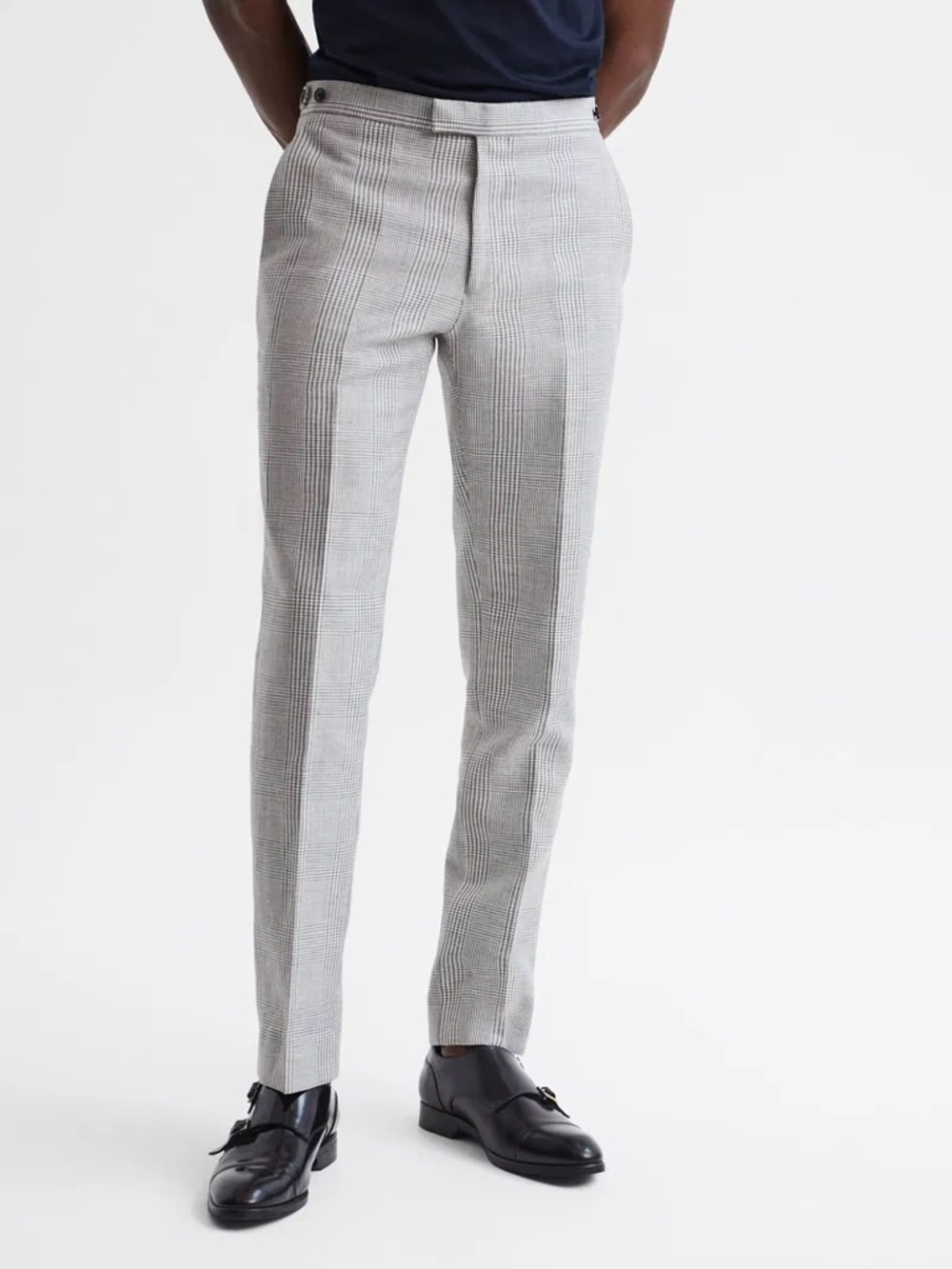 Reiss Matinee Linen Wool Blend Slim Fit Trousers In Grey Size 32